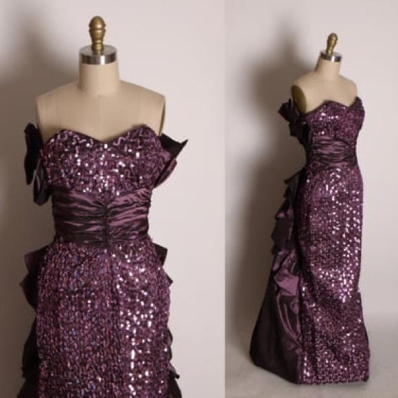 Vintage Gunne Sax Sequin Draped-Back Gown - Picture 5 of 16